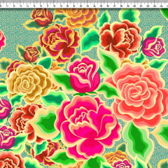 TECIDO TRICOLINE ESTAMPADO FLORAL FRIDA AFONSO FRANCO retalho 50x75cm
