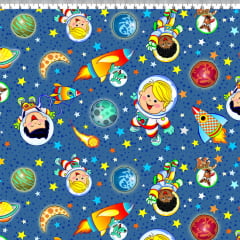 TECIDO TRICOLINE ESTAMPADO ASTRONAUTAS AFONSO FRANCO retalho 50x75 cm TECIDO TRICOLINE ESTAMPADO ASTRONAUTAS AFONSO FRANCO retalho 50x75 cm