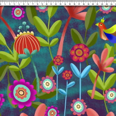 TECIDO TRICOLINE ESTAMPADO FLORAL MADALENNA AFONSO FRANCO retalho 50 x 75 cm