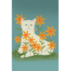 TECIDO TRICOLINE ESTAMPADO GATINHA NIARA PAINEL AFONSO FRANCO 48 CM X 72 CM 