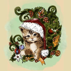 TECIDO TRICOLINE ESTAMPADO GATINHO ALEGRIA NOEL PAINEL AFONSO FRANCO