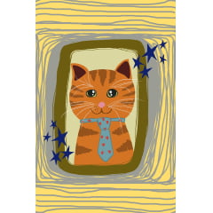 TECIDO TRICOLINE ESTAMPADO GATINHO FOGUINHO PAINEL AFONSO FRANCO 48 CM X 72 CM