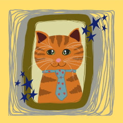 TECIDO TRICOLINE ESTAMPADO GATINHO FOGUINHO PAINEL AFONSO FRANCO