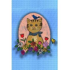 TECIDO TRICOLINE ESTAMPADO GATINHO NIK PAINEL AFONSO FRANCO 48 CM X 72 CM 