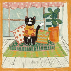 TECIDO TRICOLINE ESTAMPADO GATINHO SAMUEL PAINEL AFONSO FRANCO