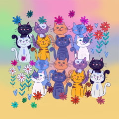 TECIDO TRICOLINE ESTAMPADO GATINHOS PORTA RETRATO AFONSO FRANCO 