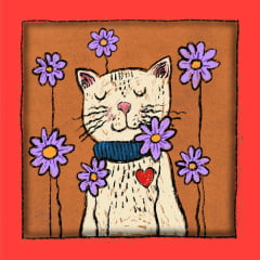 TECIDO TRICOLINE ESTAMPADO PATCH GATINHA SIANINHA AFONSO FRANCO