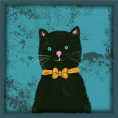 TECIDO TRICOLINE ESTAMPADO PATCH GATINHO BOTÃO AFONSO FRANCO