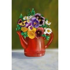 TECIDO TRICOLINE ESTAMPADO VASO DE FLORES AMOR PERFEITO PAINEL AFONSO FRANCO 48 CM X 72 CM 