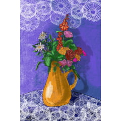 TECIDO TRICOLINE ESTAMPADO VASO DE FLORES CINTIA PAINEL AFONSO FRANCO 48 CM X 72 CM 