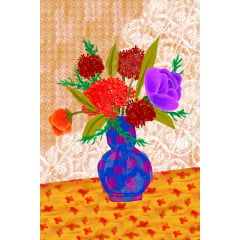 TECIDO TRICOLINE ESTAMPADO VASO DE FLORES ELIANA PAINEL AFONSO FRANCO 48 CM X 72 CM  