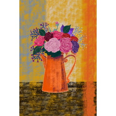 TECIDO TRICOLINE ESTAMPADO VASO DE FLORES HELENA PAINEL AFONSO FRANCO 48 CM X 72 CM  