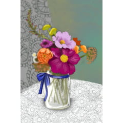 TECIDO TRICOLINE ESTAMPADO VASO DE FLORES MERCEDES PAINEL AFONSO FRANCO 48 CM X 72 CM 