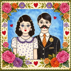 TECIDO TRICOLINE ESTAMPADO RETRATO PAIXÃO E XAMEGO PATCH AFONSO FRANCO