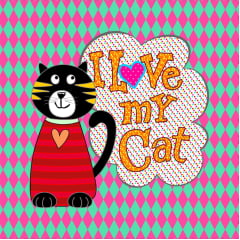 TECIDO TRICOLINE ESTAMPADO I LOVE MY CAT PATCH AFONSO FRANCO TECIDO TRICOLINE ESTAMPADO I LOVE MY CAT PATCH AFONSO FRANCO
