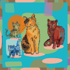 TECIDO TRICOLINE ESTAMPADO FELINOS PATCH AFONSO FRANCO 10x10cm