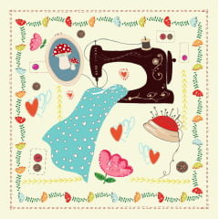 TECIDOS TRICOLINE ESTAMAPDO MAQUINA DE COSTURA CREME PATCH AFONSO FRANCO 10x10cm