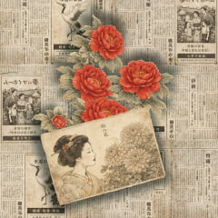 TECIDO TRICOLINE ESTAMPADO PAINEL RECORTE CARTÃO POSTAL E FLORES AFONSO FRANCO