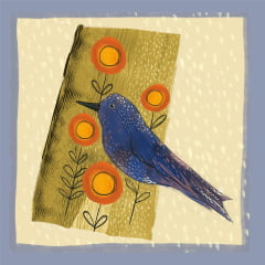 TECIDO TRICOLINE ESTAMPADO PATCH PÁSSARO AZUL AFONSO FRANCO