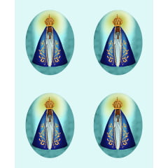 TECIDO TRICOLINE ESTAMPADO NOSSA SENHORA APARECIDA 4 MINI  PATCHES AFONSO FRANCO 3X4 CM CADA