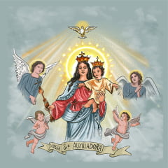 TECIDO TRICOLINE ESTAMPADO NOSSA SENHORA AUXILIADORA  NEW PATCH AFONSO FRANCO