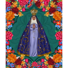 TECIDO TRICOLINE ESTAMPADO NOSSA SENHORA DA APARECIDA PAINEL AFONSO FRANCO 30x25cm