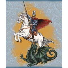 TECIDO TRICOLINE ESTAMPADO  PODEROSO SÃO JORGE PATCH AFONSO FRANCO