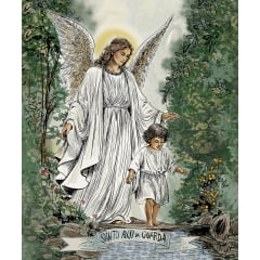 TECIDO TRICOLINE ESTAMPADO SANTO ANJO DA GUARDA AFONSO FRANCO