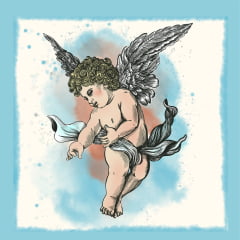 TECIDO TRICOLINE ESTAMPADO PATCH ANJO QUERUBIM AFONSO FRANCO