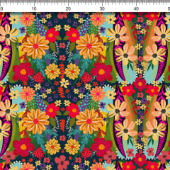 TECIDO CAMBRAIA FLAMÊ ESTAMPADO FLORAL YOKO AFONSO FRANCO