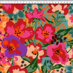 TECIDO TRICOLINE ESTAMPADO FLORAL JOSIANE AFONSO FRANCO