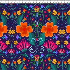 TECIDO TRICOLINE ESTAMPADO FLORAL MARISOL AFONSO FRANCO