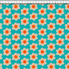 TECIDO TRICOLINE ESTAMPADO FLORAL RITA AZUL AFONSO FRANCO