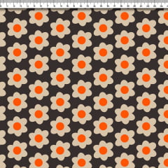 TECIDO TRICOLINE ESTAMPADO FLORAL RITA CAFÉ AFONSO FRANCO