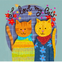 TECIDO TRICOLINE ESTAMPADO I LOVE MY CATS PATCH AFONSO FRANCO 10X10CM