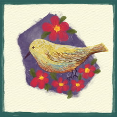 TECIDO TRICOLINE ESTAMPADO PASSARO FLORES 2 PATCH AFONSO FRANCO 