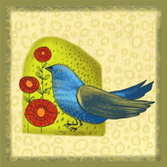 TECIDO TRICOLINE ESTAMPADO PASSARO FLORES PATCH AFONSO FRANCO