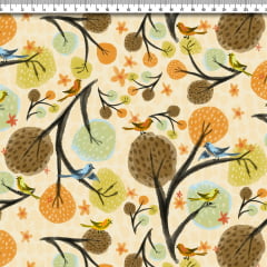 TECIDO TRICOLINE ESTAMPADO PÁSSAROS LAURA AFONSO FRANCO