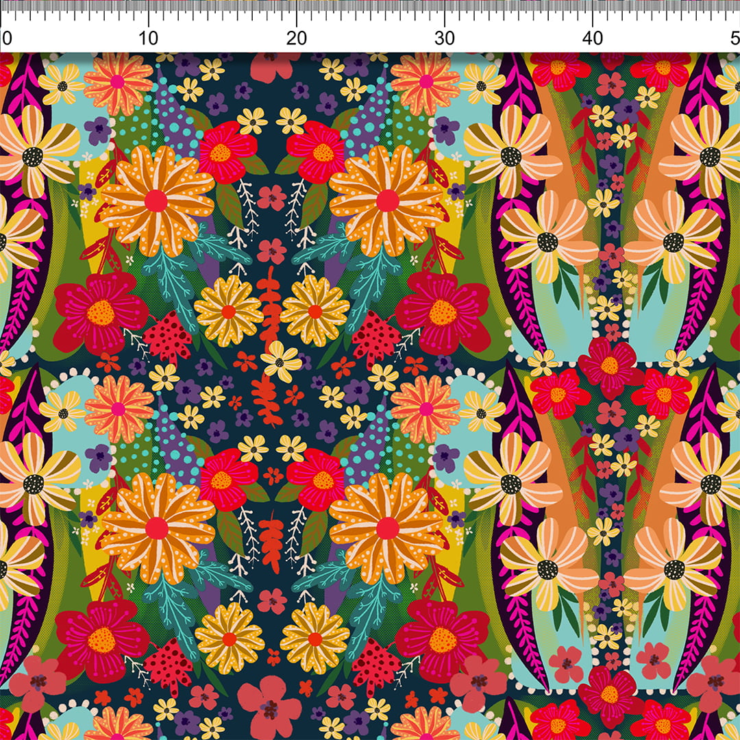 TECIDO CAMBRAIA FLAMÊ ESTAMPADO FLORAL YOKO AFONSO FRANCO