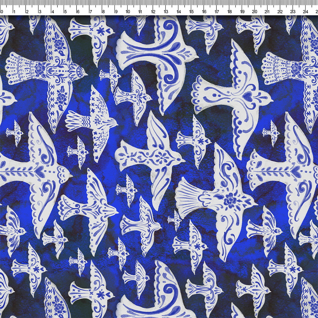 TECIDO LINHO MISTO ESTAMPADO ANDORINHAS AFONSO FRANCO