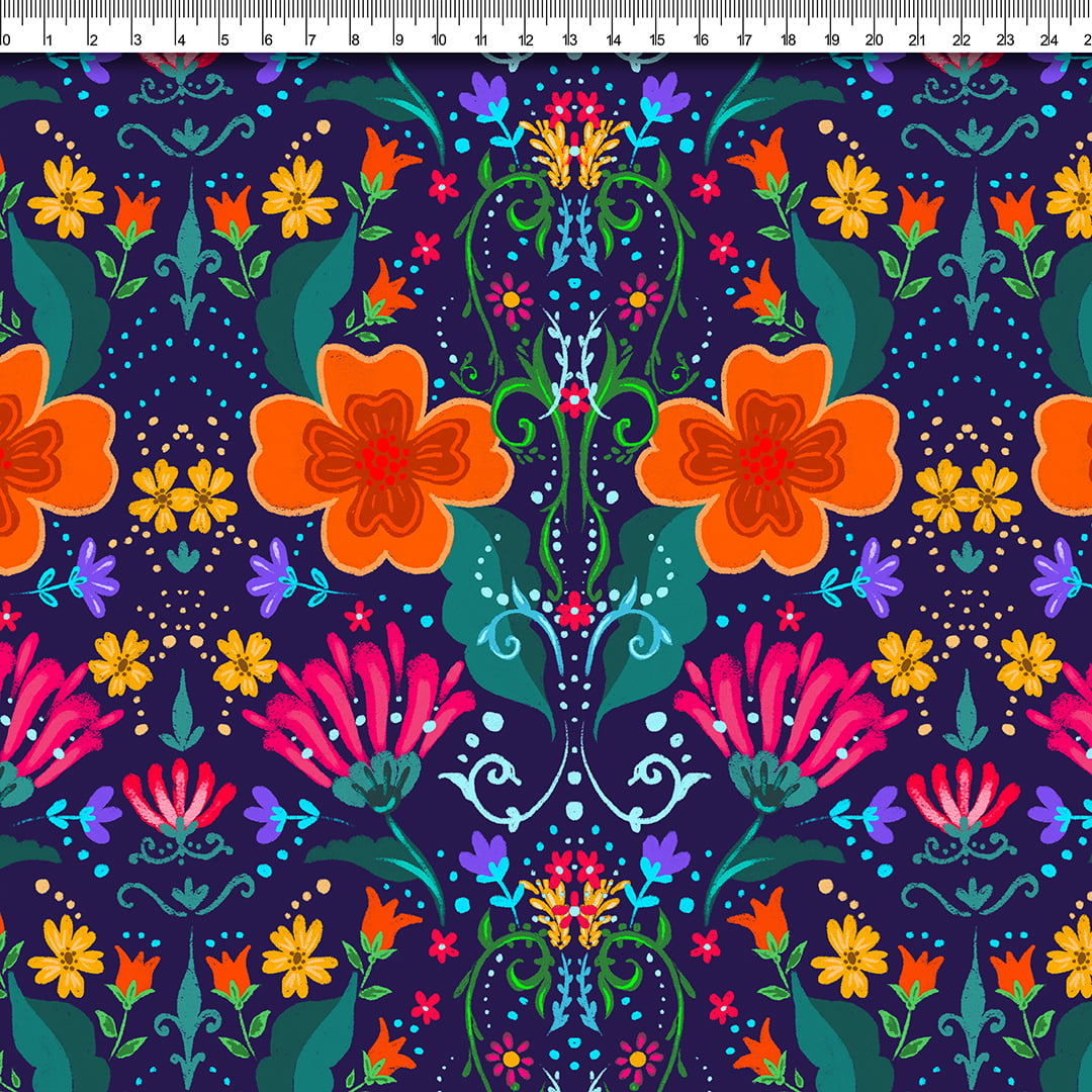 TECIDO TRICOLINE ESTAMPADO FLORAL MARISOL AFONSO FRANCO