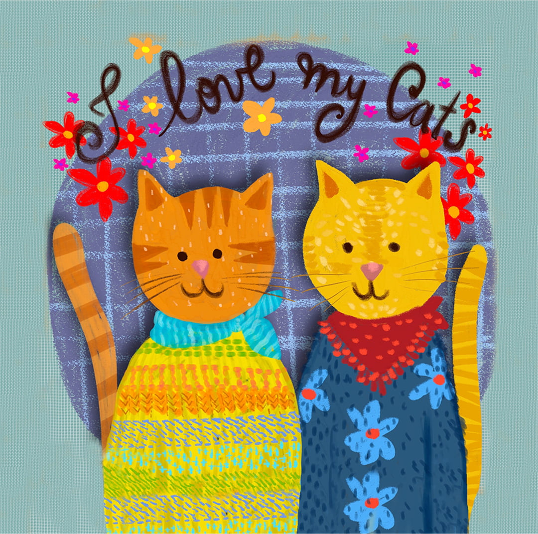 TECIDO TRICOLINE ESTAMPADO I LOVE MY CATS PATCH AFONSO FRANCO 10X10CM