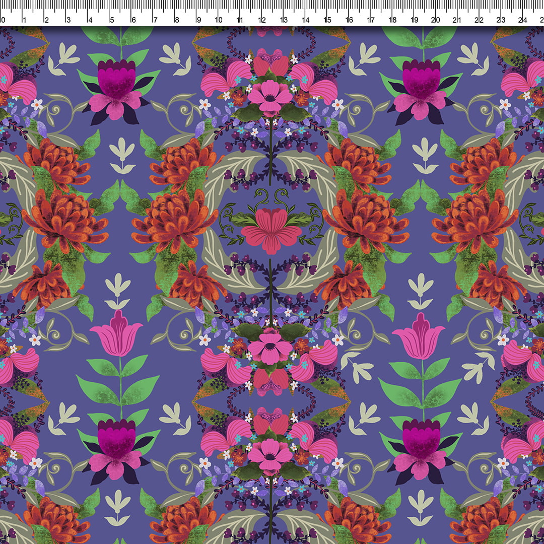 TECIDO TRICOLINE ESTAMPADO LILIAN FLORAL AFONSO FRANCO