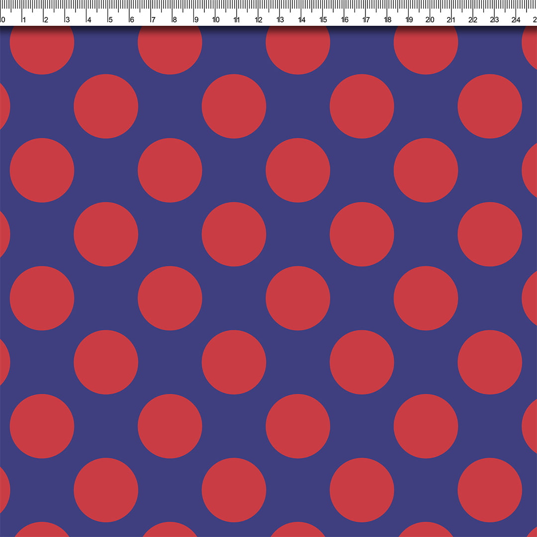 TECIDO TRICOLINE ESTAMPADO MAXI POÁS BRUNA AZUL E VERMELHO AFONSO FRANCO