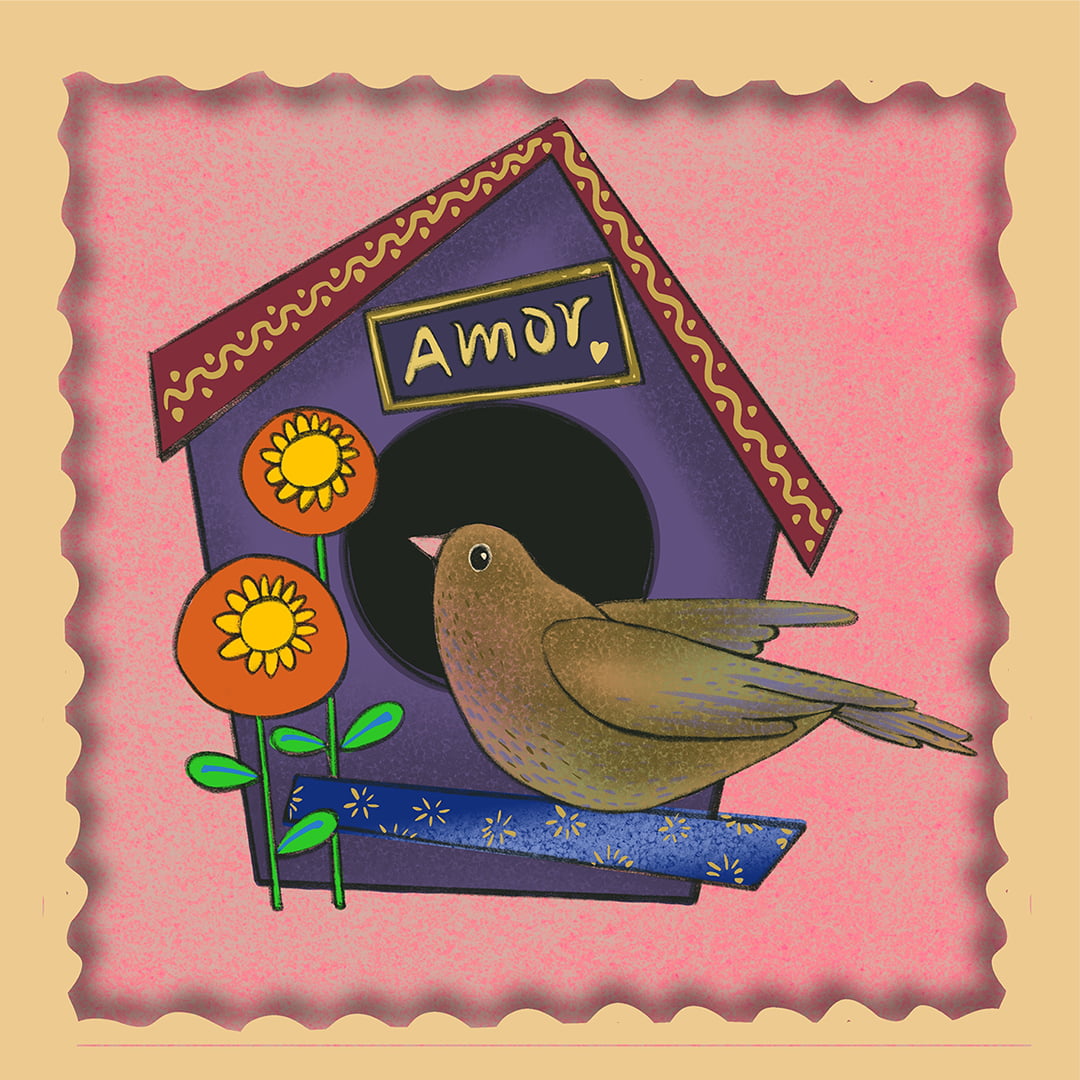 TECIDO TRICOLINE ESTAMPADO PASSARO NA CASINHA PATCH AFONSO FRANCO